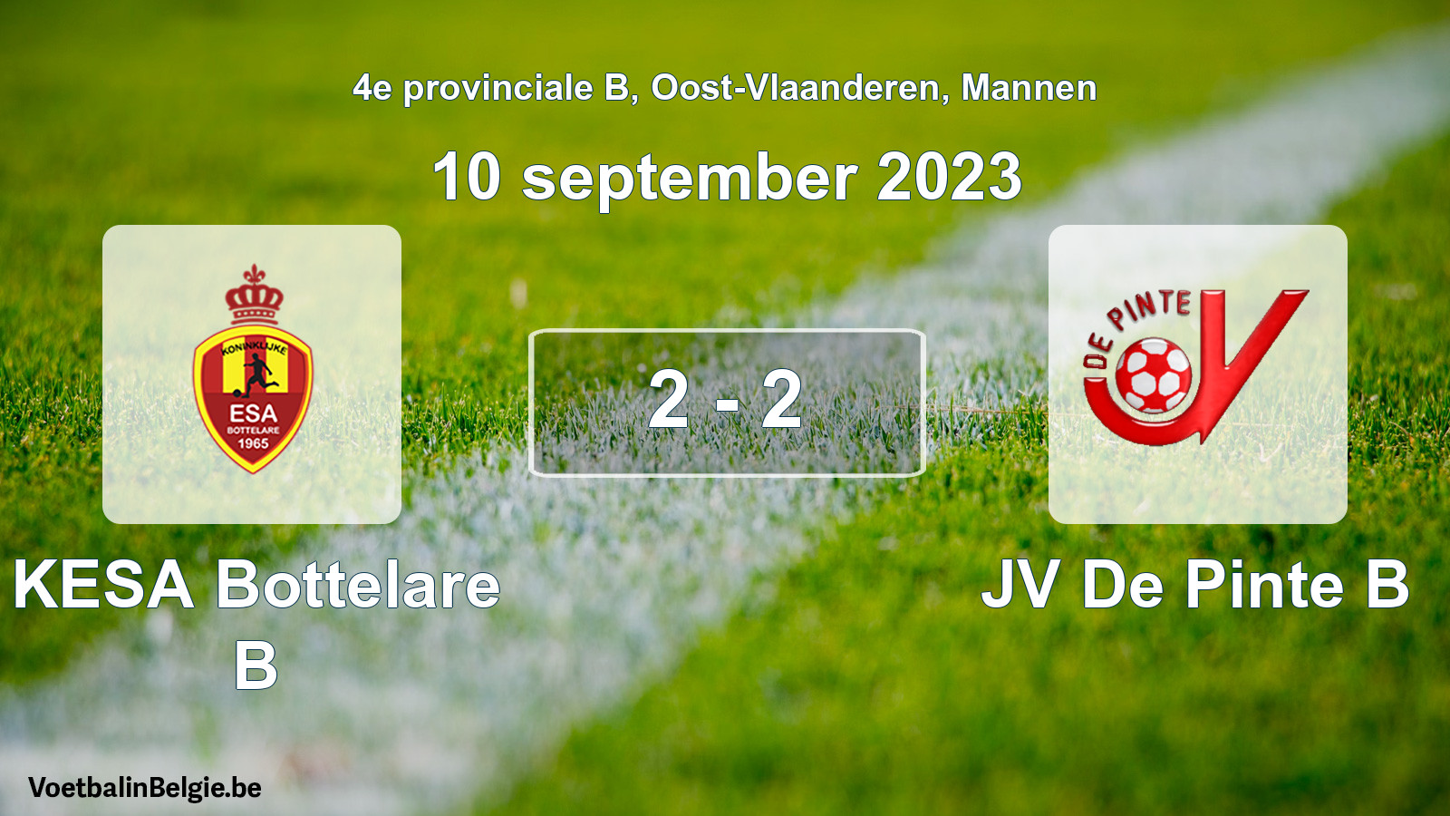 Gespeelde wedstrijd mannenvoetbal: KESA Bottelare B - JV De Pinte B 2 - 2 (10 september 2023)