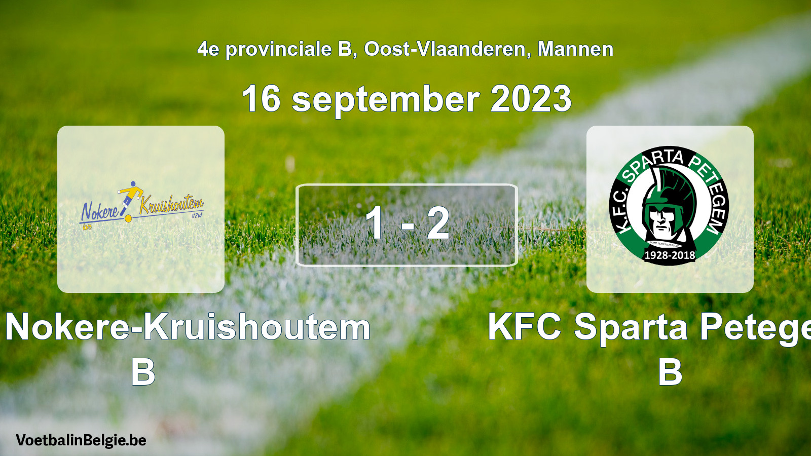 Gespeelde wedstrijd mannenvoetbal: KVC Nokere-Kruishoutem B - KFC Sparta Petegem B 1 - 2 (16 september 2023)