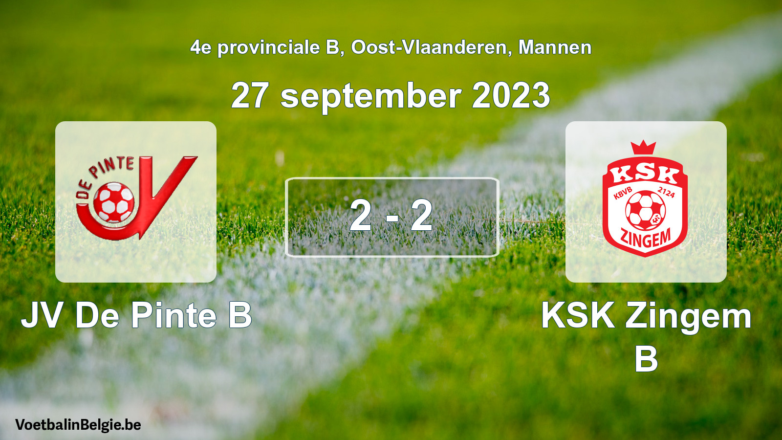 Gespeelde wedstrijd mannenvoetbal: JV De Pinte B - KSK Zingem B 2 - 2 (27 september 2023)