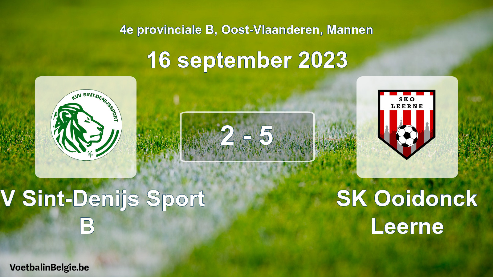 Gespeelde wedstrijd mannenvoetbal: KVV Sint-Denijs Sport B - SK Ooidonck Leerne 2 - 5 (16 september 2023)