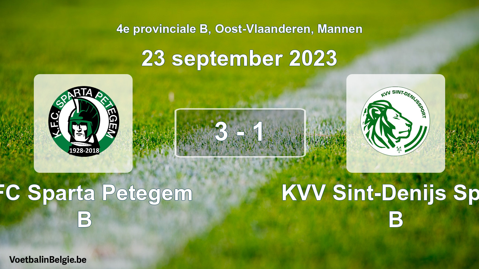 Gespeelde wedstrijd mannenvoetbal: KFC Sparta Petegem B - KVV Sint-Denijs Sport B 3 - 1 (23 september 2023)