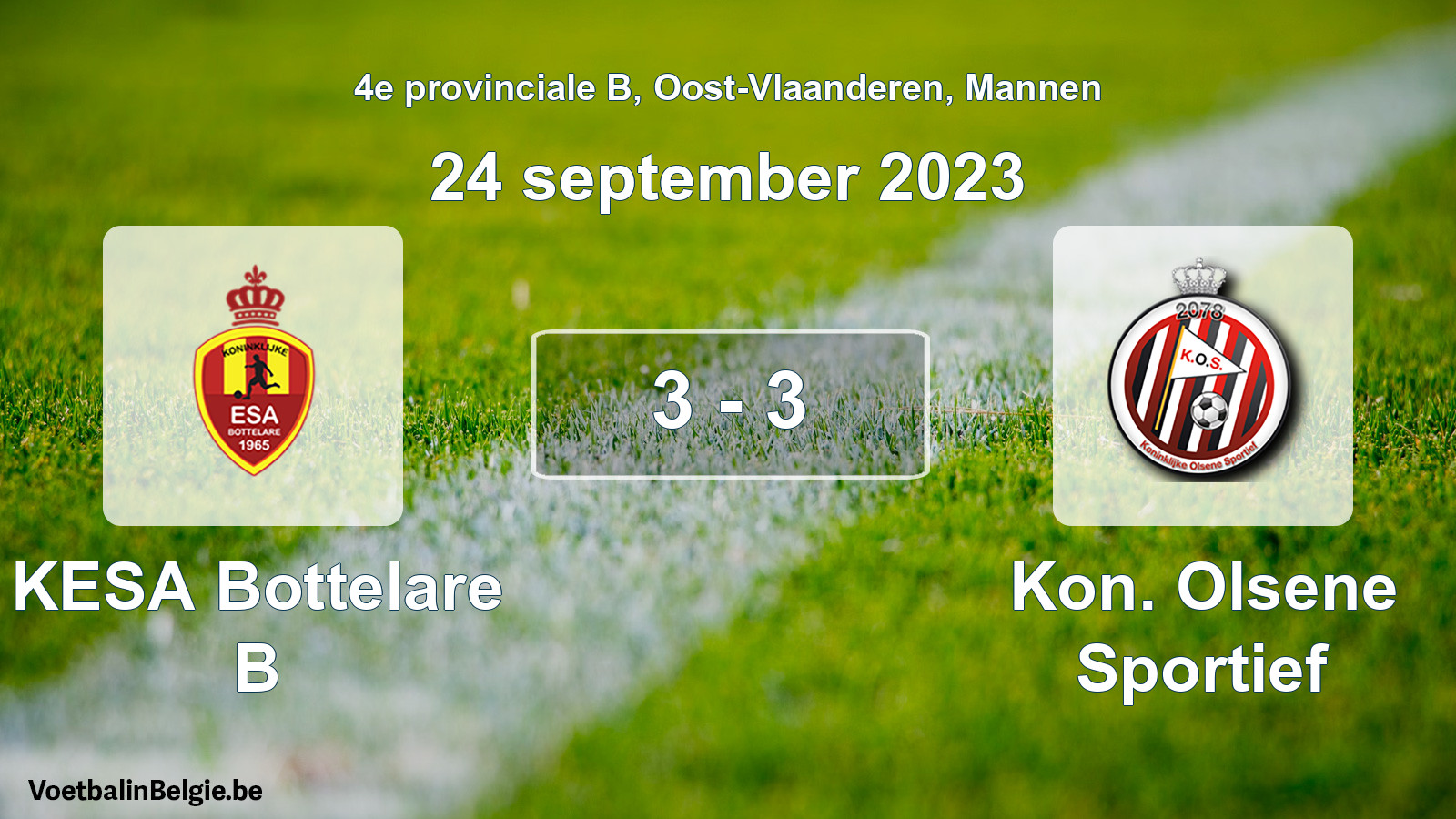 Gespeelde wedstrijd mannenvoetbal: KESA Bottelare B - Kon. Olsene Sportief 3 - 3 (24 september 2023)