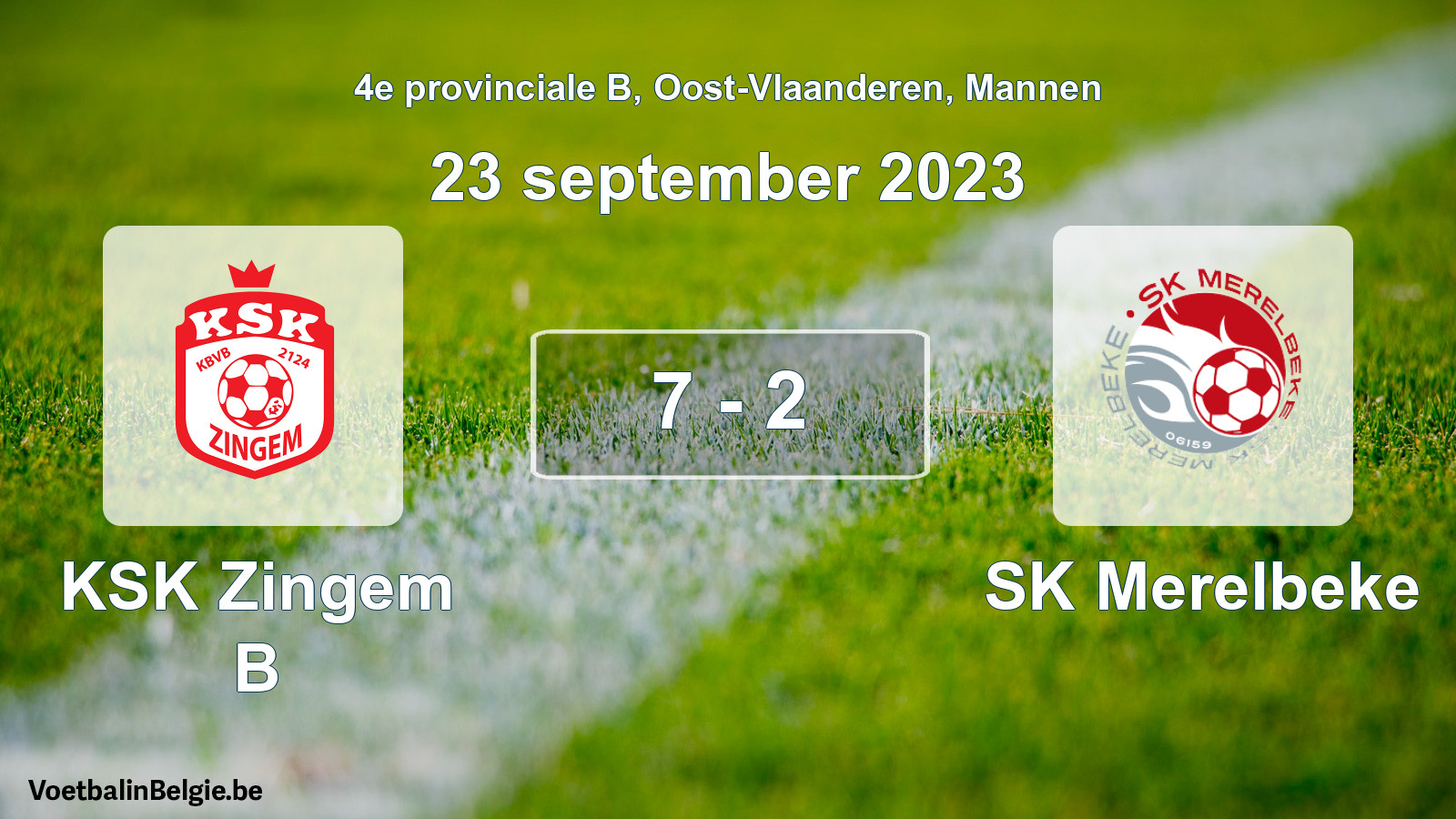 Gespeelde wedstrijd mannenvoetbal: KSK Zingem B - SK Merelbeke 7 - 2 (23 september 2023)
