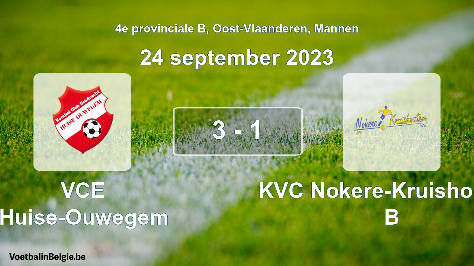 Gespeelde wedstrijd mannenvoetbal: VCE Huise-Ouwegem - KVC Nokere-Kruishoutem B 3 - 1 (24 september 2023)