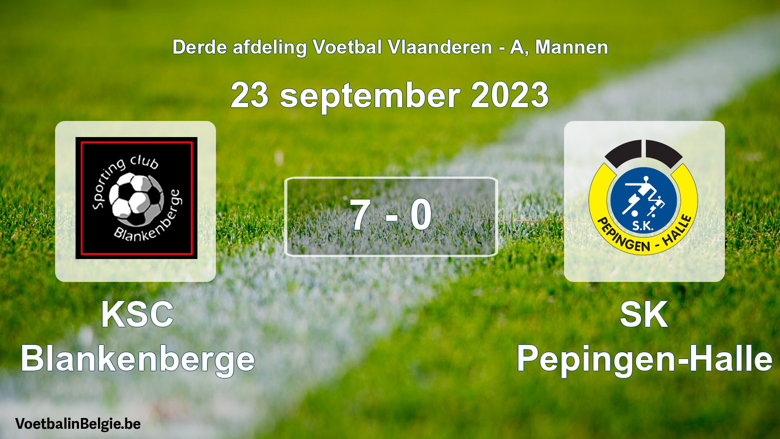 Gespeelde wedstrijd mannenvoetbal: KSC Blankenberge - SK Pepingen-Halle 7 - 0 (23 september 2023)