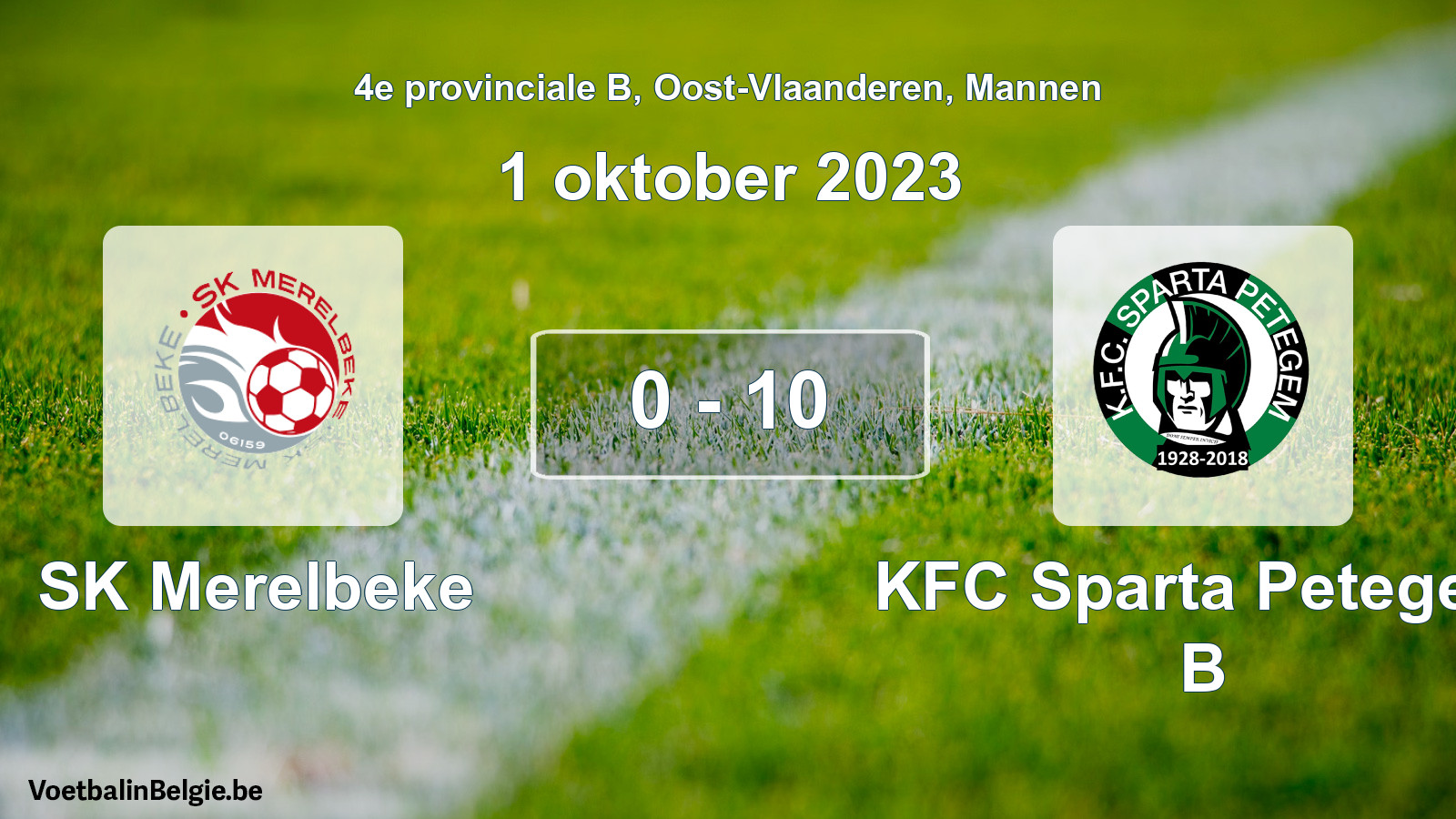 Gespeelde wedstrijd mannenvoetbal: SK Merelbeke - KFC Sparta Petegem B 0 - 10 (1 oktober 2023)