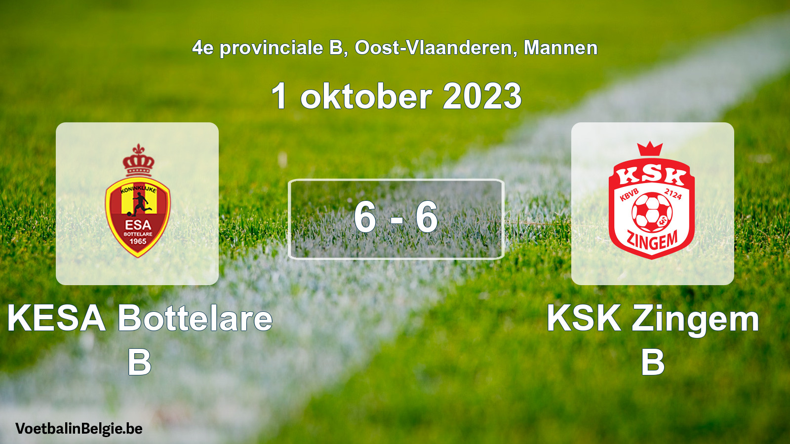 Gespeelde wedstrijd mannenvoetbal: KESA Bottelare B - KSK Zingem B 6 - 6 (1 oktober 2023)