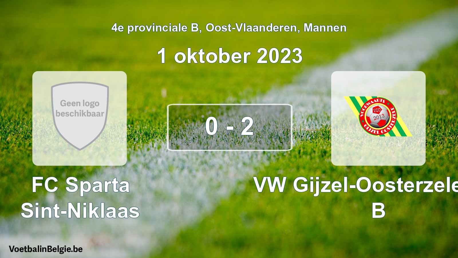 Gespeelde wedstrijd mannenvoetbal: FC Sparta Sint-Niklaas - VW Gijzel-Oosterzele VW B 0 - 2 (1 oktober 2023)