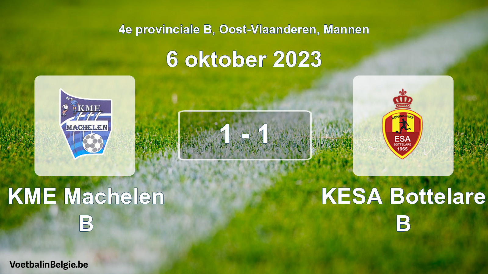Gespeelde wedstrijd mannenvoetbal: KME Machelen B - KESA Bottelare B 1 - 1 (6 oktober 2023)