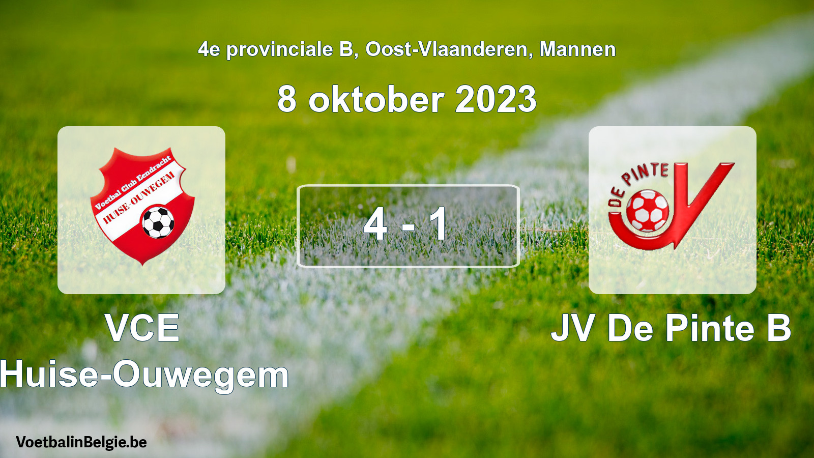 Gespeelde wedstrijd mannenvoetbal: VCE Huise-Ouwegem - JV De Pinte B 4 - 1 (8 oktober 2023)