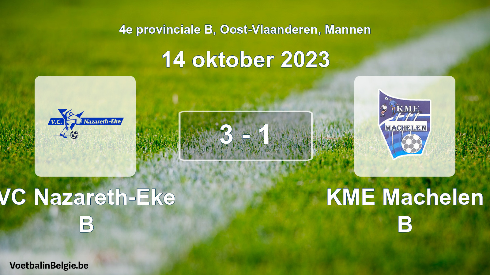 Gespeelde wedstrijd mannenvoetbal: VC Nazareth-Eke B - KME Machelen B 3 - 1 (14 oktober 2023)