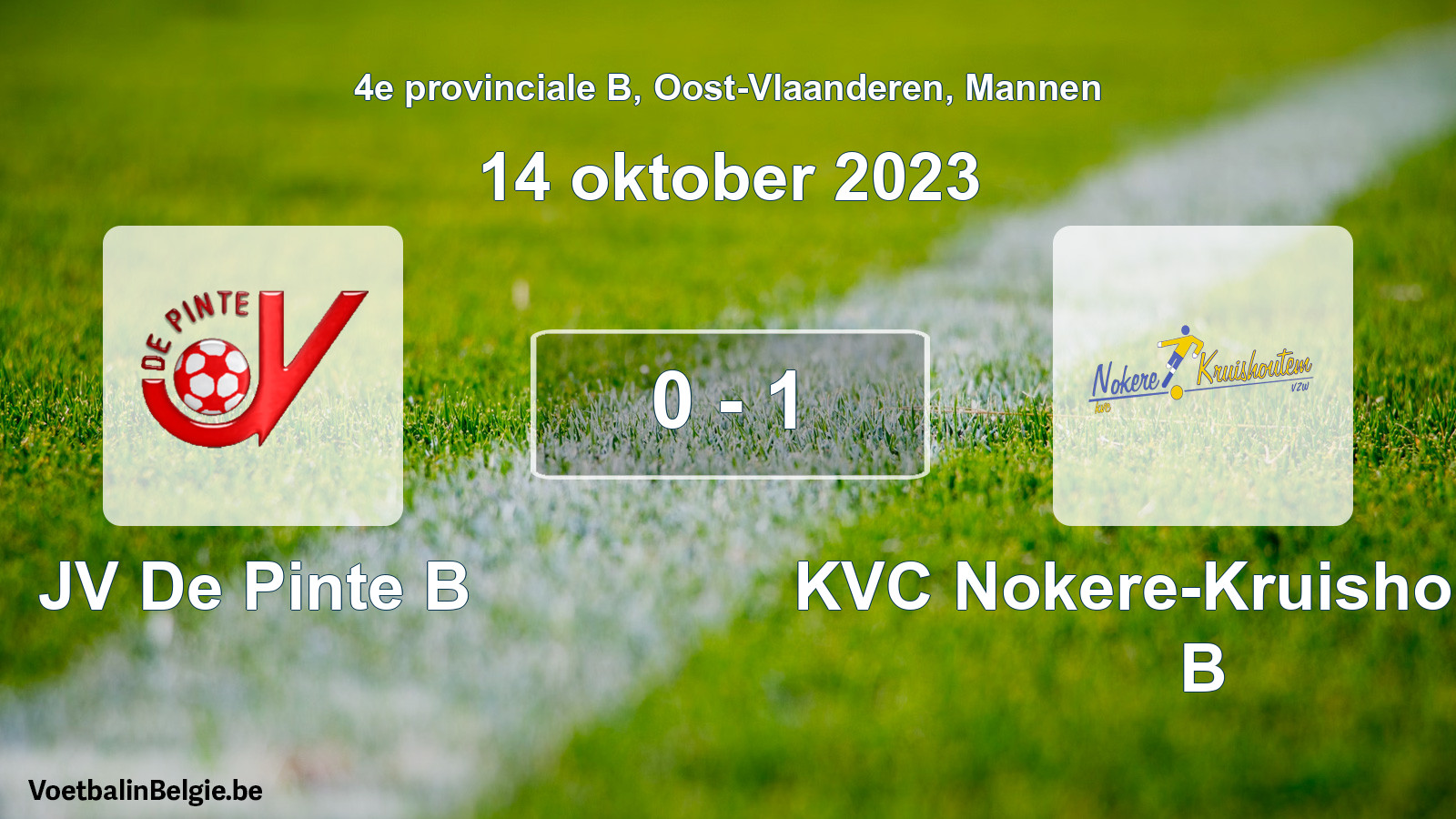 Gespeelde wedstrijd mannenvoetbal: JV De Pinte B - KVC Nokere-Kruishoutem B 0 - 1 (14 oktober 2023)