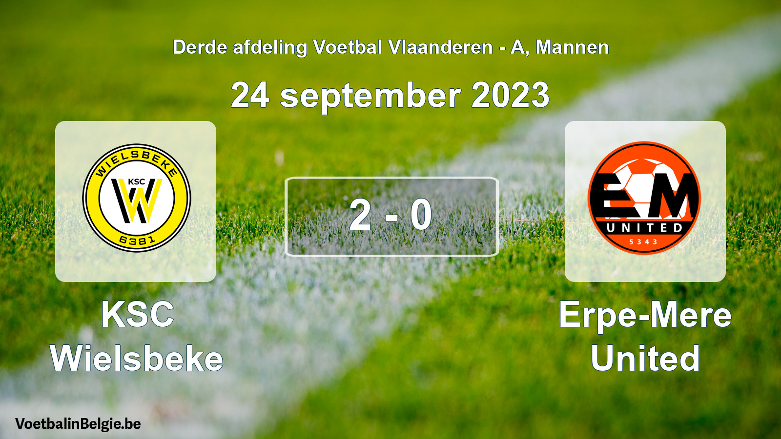 Gespeelde wedstrijd mannenvoetbal: KSC Wielsbeke - Erpe-Mere United 2 - 0 (24 september 2023)