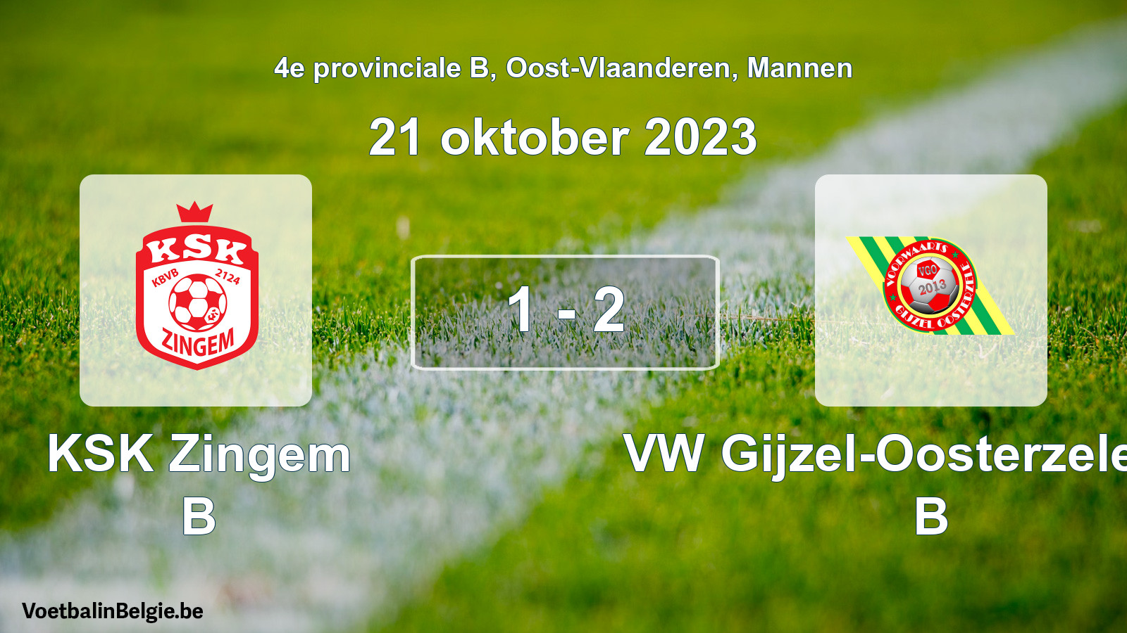 Gespeelde wedstrijd mannenvoetbal: KSK Zingem B - VW Gijzel-Oosterzele VW B 1 - 2 (21 oktober 2023)