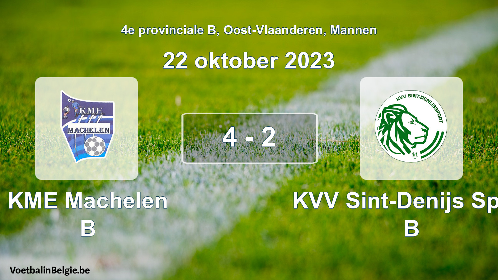 Gespeelde wedstrijd mannenvoetbal: KME Machelen B - KVV Sint-Denijs Sport B 4 - 2 (22 oktober 2023)