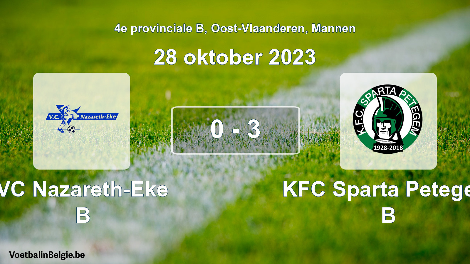 Gespeelde wedstrijd mannenvoetbal: VC Nazareth-Eke B - KFC Sparta Petegem B 0 - 3 (28 oktober 2023)