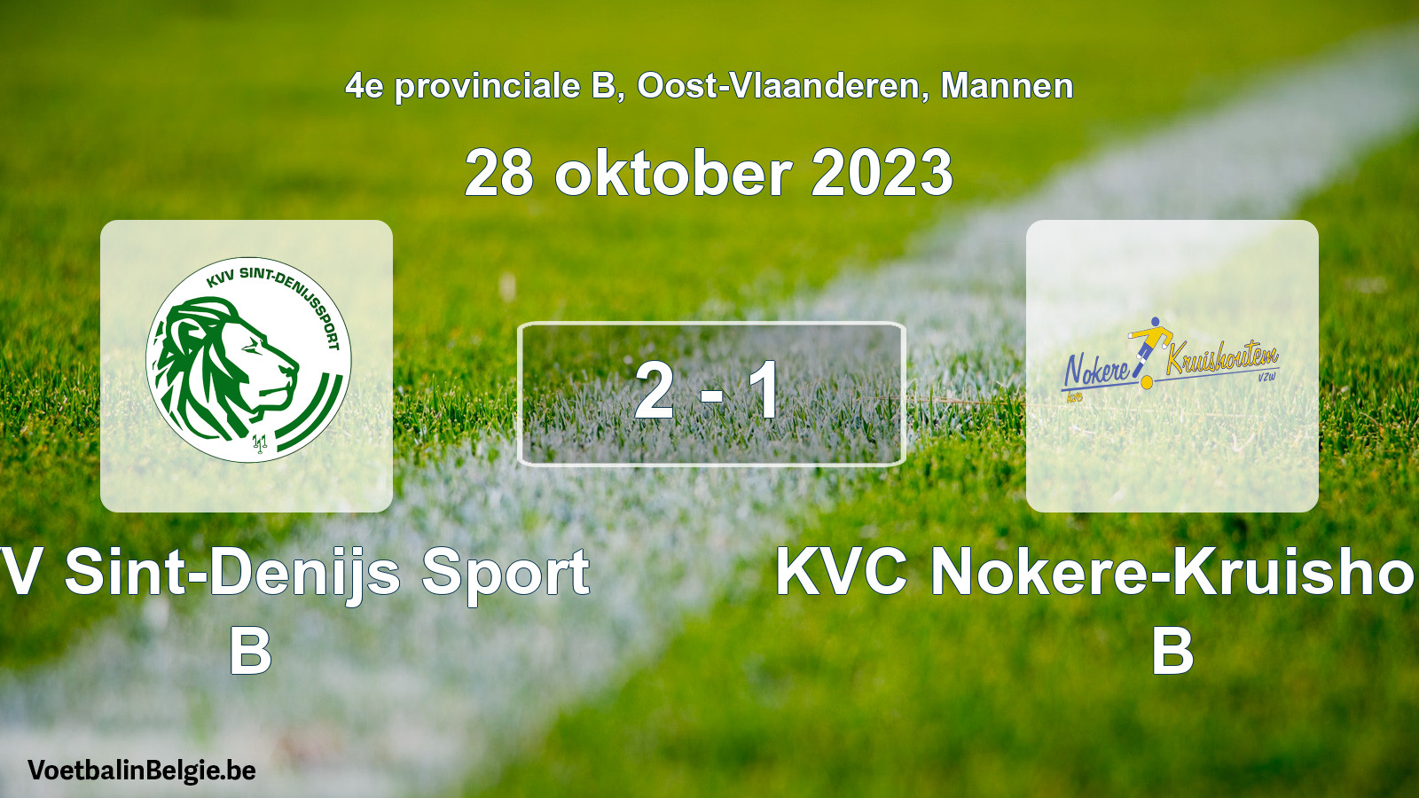 Gespeelde wedstrijd mannenvoetbal: KVV Sint-Denijs Sport B - KVC Nokere-Kruishoutem B 2 - 1 (28 oktober 2023)