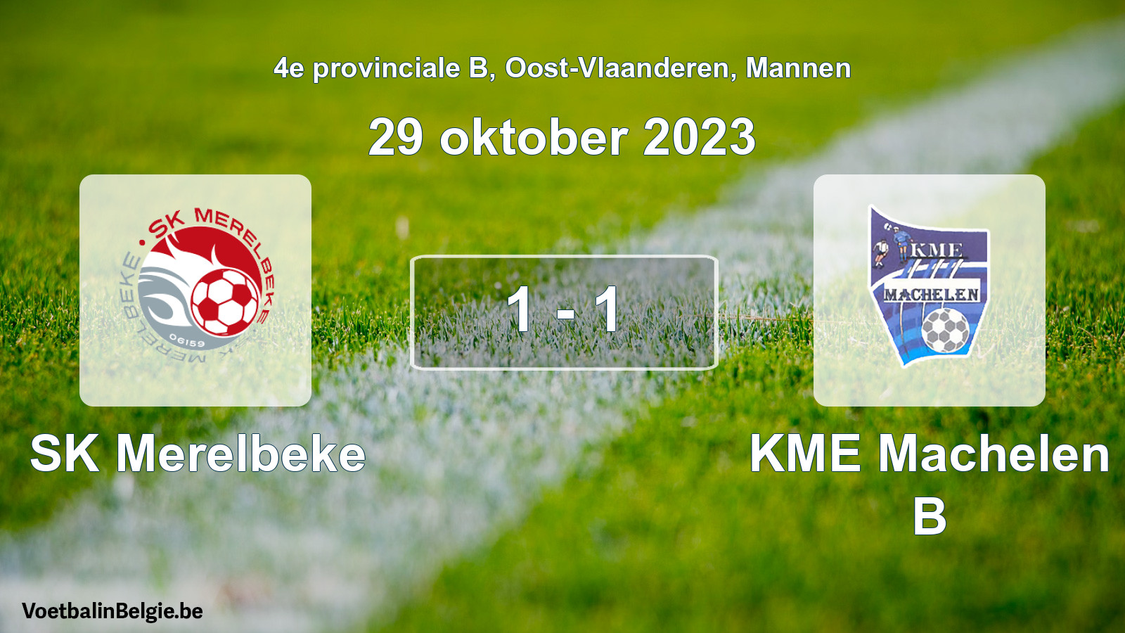 Gespeelde wedstrijd mannenvoetbal: SK Merelbeke - KME Machelen B 1 - 1 (29 oktober 2023)