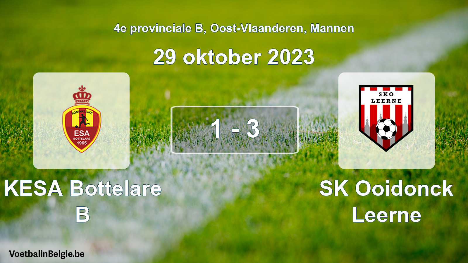 Gespeelde wedstrijd mannenvoetbal: KESA Bottelare B - SK Ooidonck Leerne 1 - 3 (29 oktober 2023)