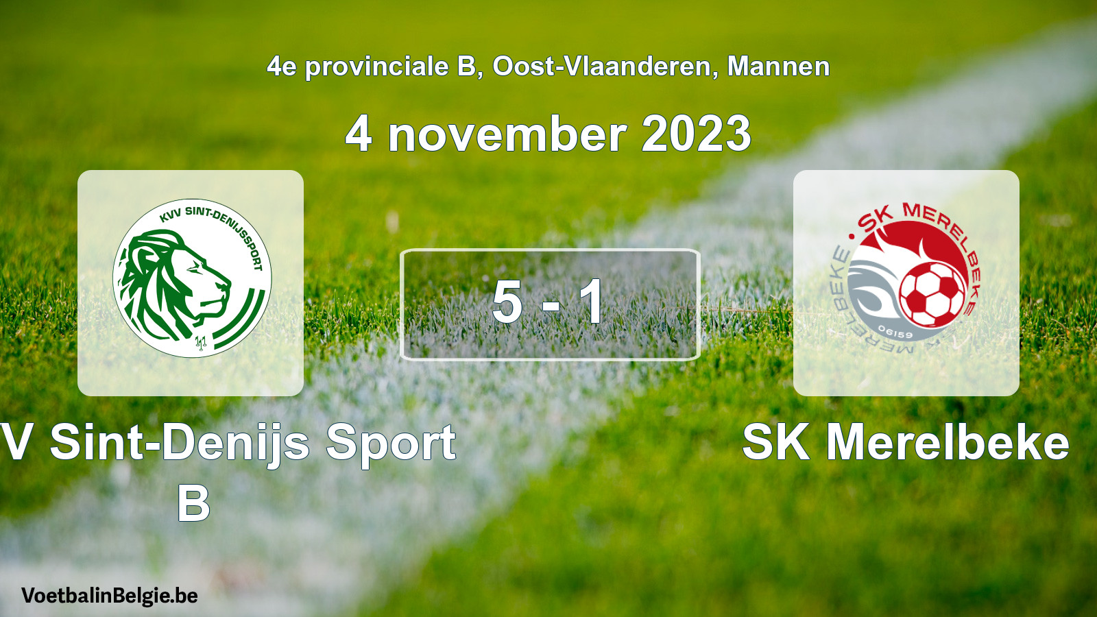 Gespeelde wedstrijd mannenvoetbal: KVV Sint-Denijs Sport B - SK Merelbeke 5 - 1 (4 november 2023)
