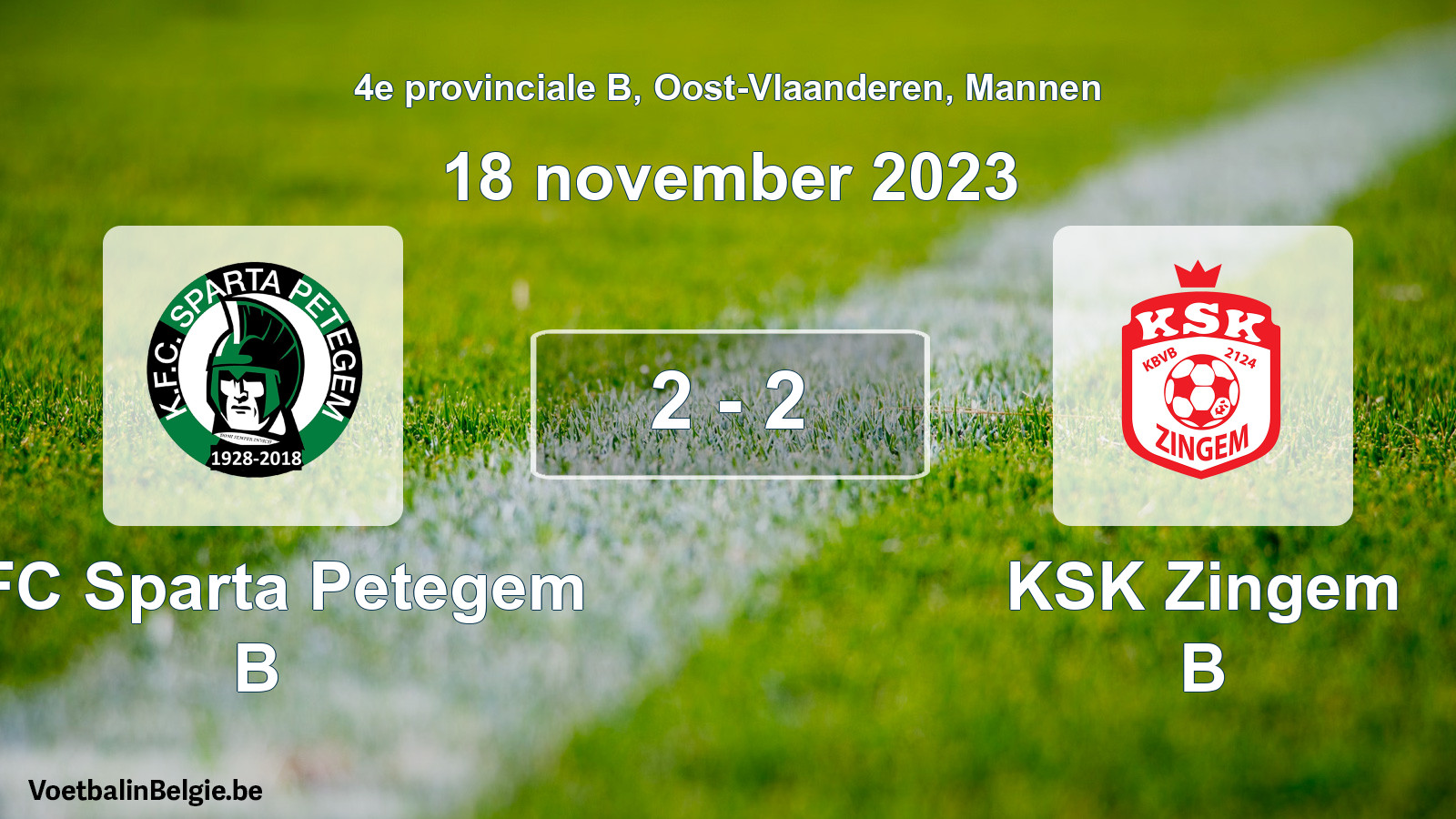 Gespeelde wedstrijd mannenvoetbal: KFC Sparta Petegem B - KSK Zingem B 2 - 2 (18 november 2023)