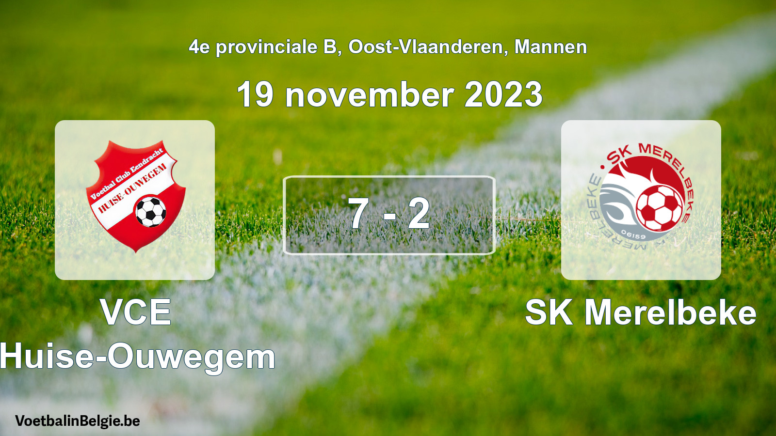 Gespeelde wedstrijd mannenvoetbal: VCE Huise-Ouwegem - SK Merelbeke 7 - 2 (19 november 2023)