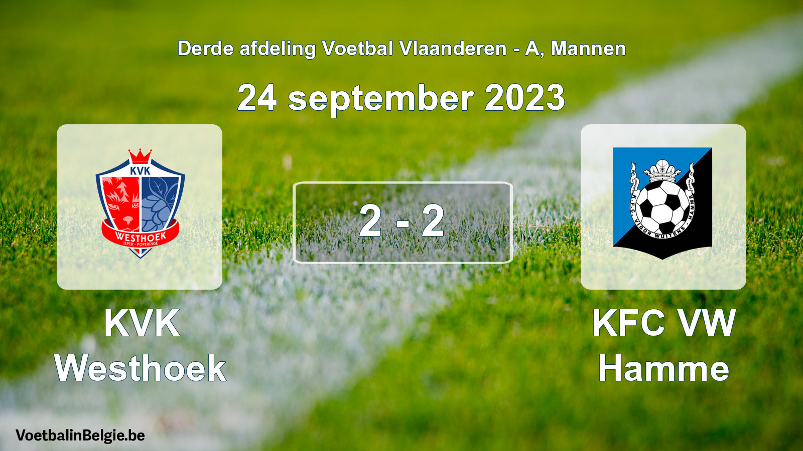 Gespeelde wedstrijd mannenvoetbal: KVK Westhoek - KFC VW Hamme 2 - 2 (24 september 2023)