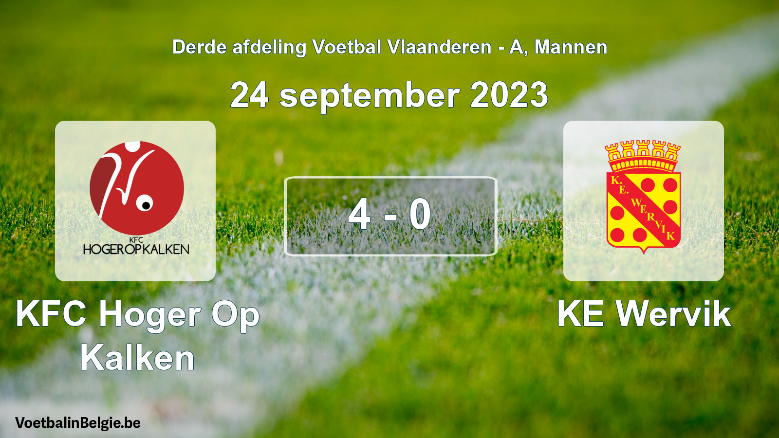 Gespeelde wedstrijd mannenvoetbal: KFC Hoger Op Kalken - KE Wervik 4 - 0 (24 september 2023)