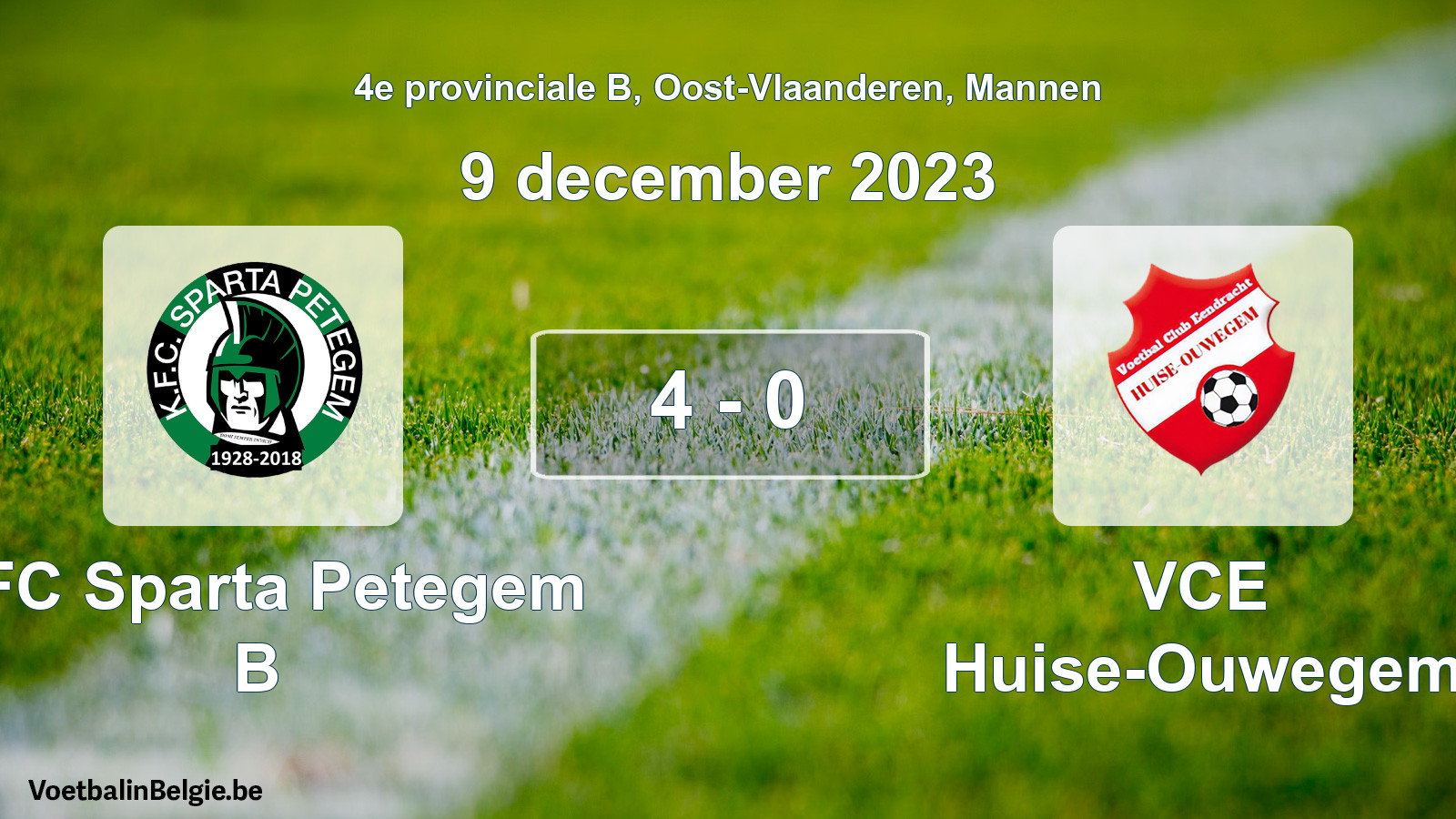 Gespeelde wedstrijd mannenvoetbal: KFC Sparta Petegem B - VCE Huise-Ouwegem 4 - 0 (9 december 2023)
