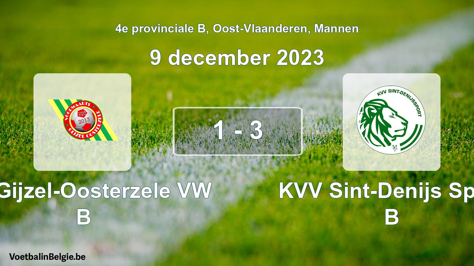Gespeelde wedstrijd mannenvoetbal: VW Gijzel-Oosterzele VW B - KVV Sint-Denijs Sport B 1 - 3 (9 december 2023)