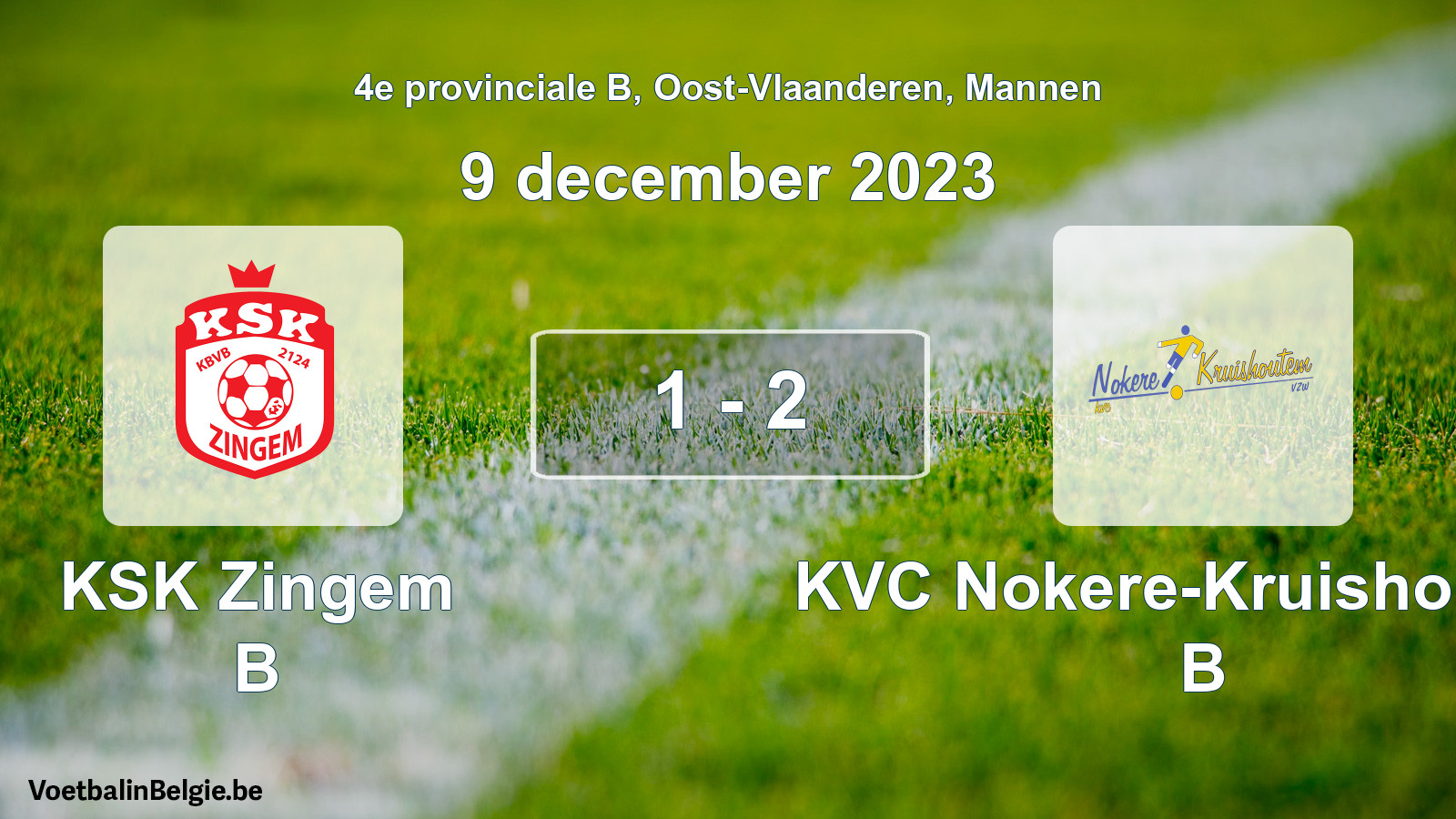 Gespeelde wedstrijd mannenvoetbal: KSK Zingem B - KVC Nokere-Kruishoutem B 1 - 2 (9 december 2023)