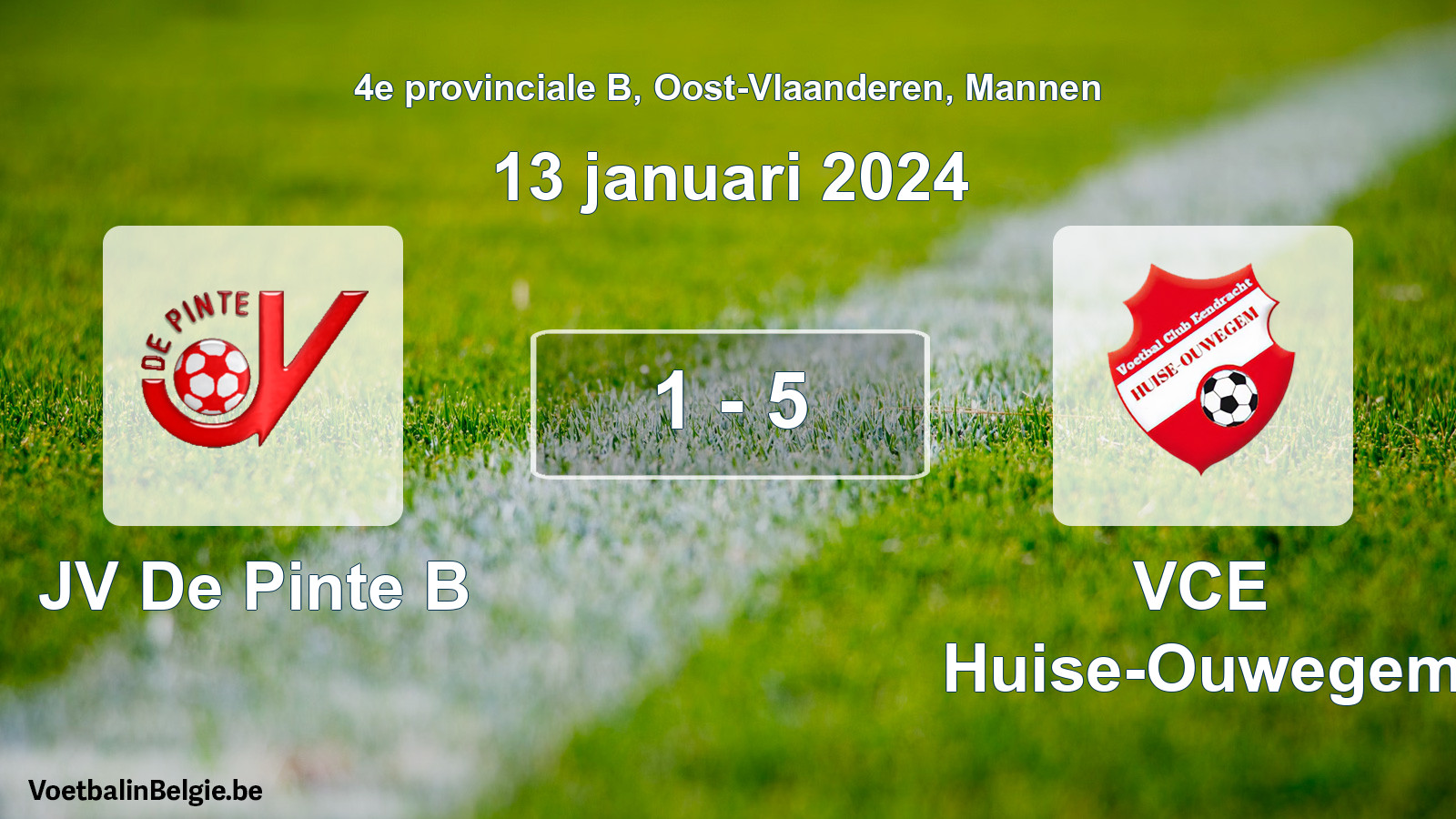 Gespeelde wedstrijd mannenvoetbal: JV De Pinte B - VCE Huise-Ouwegem 1 - 5 (13 januari 2024)