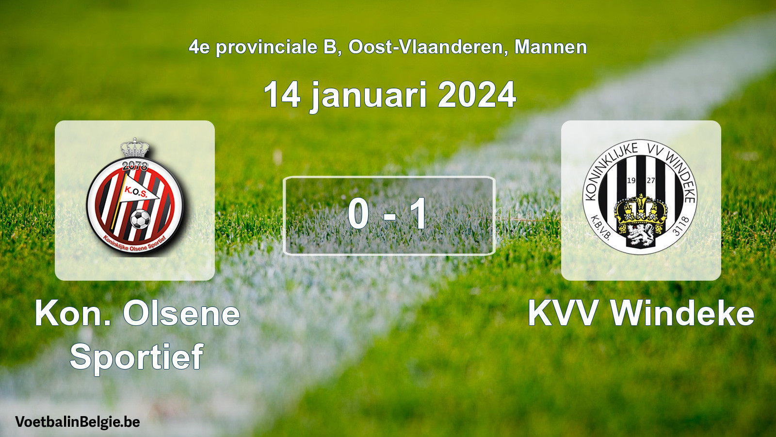 Gespeelde wedstrijd mannenvoetbal: Kon. Olsene Sportief - KVV Windeke 0 - 1 (14 januari 2024)
