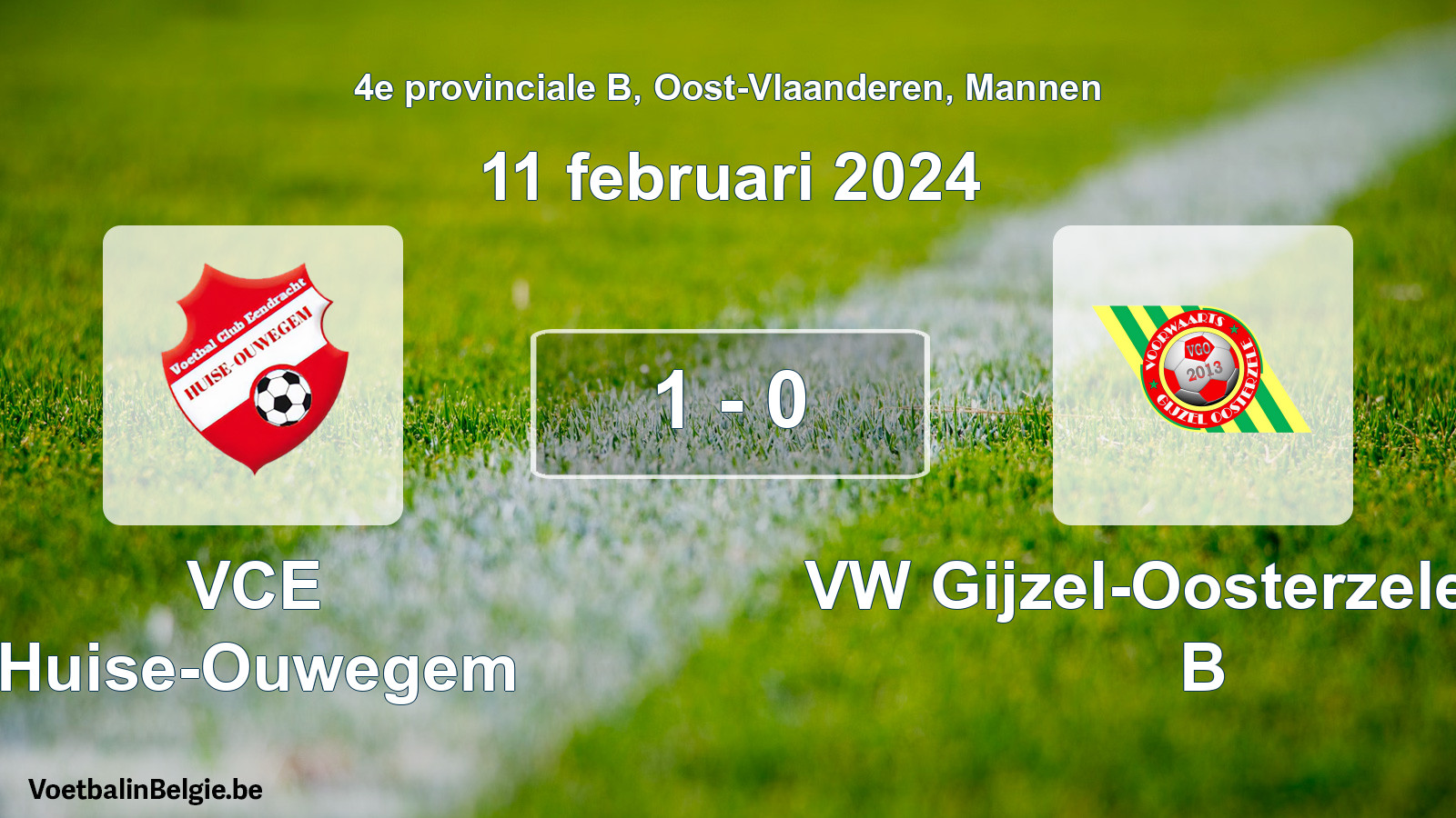 Gespeelde wedstrijd mannenvoetbal: VCE Huise-Ouwegem - VW Gijzel-Oosterzele VW B 1 - 0 (11 februari 2024)