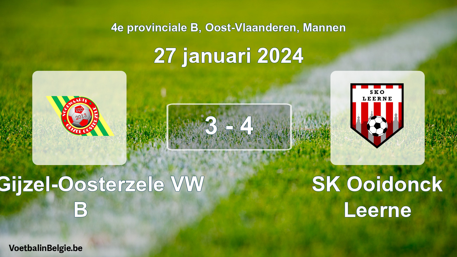 Gespeelde wedstrijd mannenvoetbal: VW Gijzel-Oosterzele VW B - SK Ooidonck Leerne 3 - 4 (27 januari 2024)