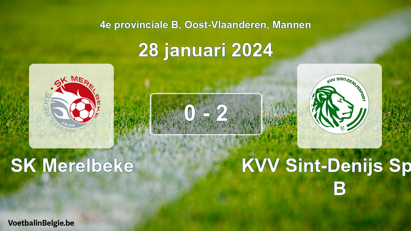 Gespeelde wedstrijd mannenvoetbal: SK Merelbeke - KVV Sint-Denijs Sport B 0 - 2 (28 januari 2024)