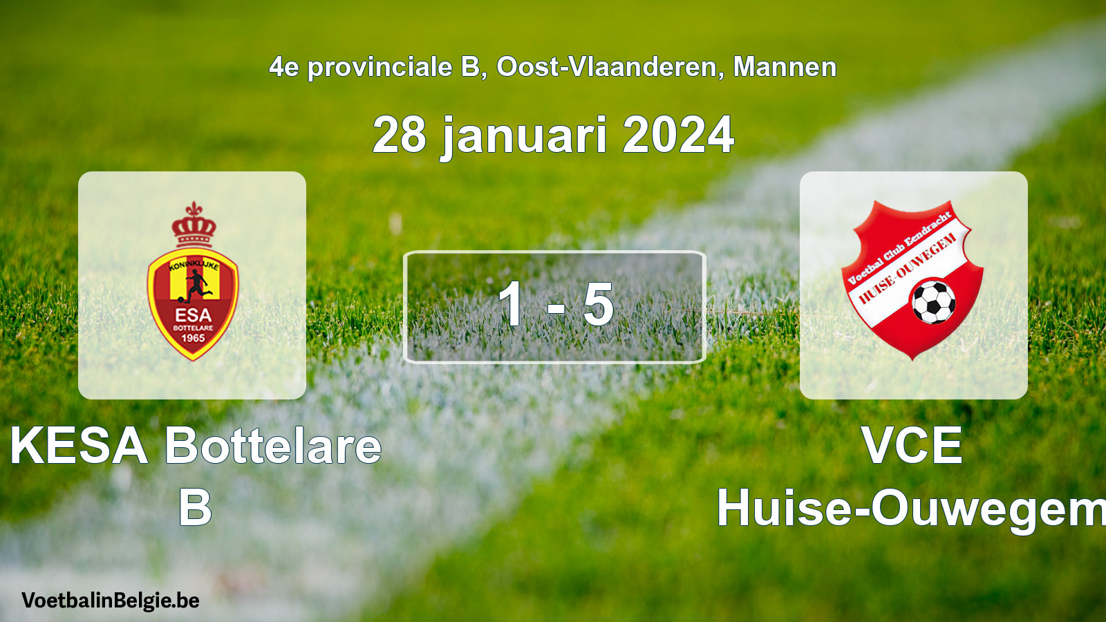 Gespeelde wedstrijd mannenvoetbal: KESA Bottelare B - VCE Huise-Ouwegem 1 - 5 (28 januari 2024)