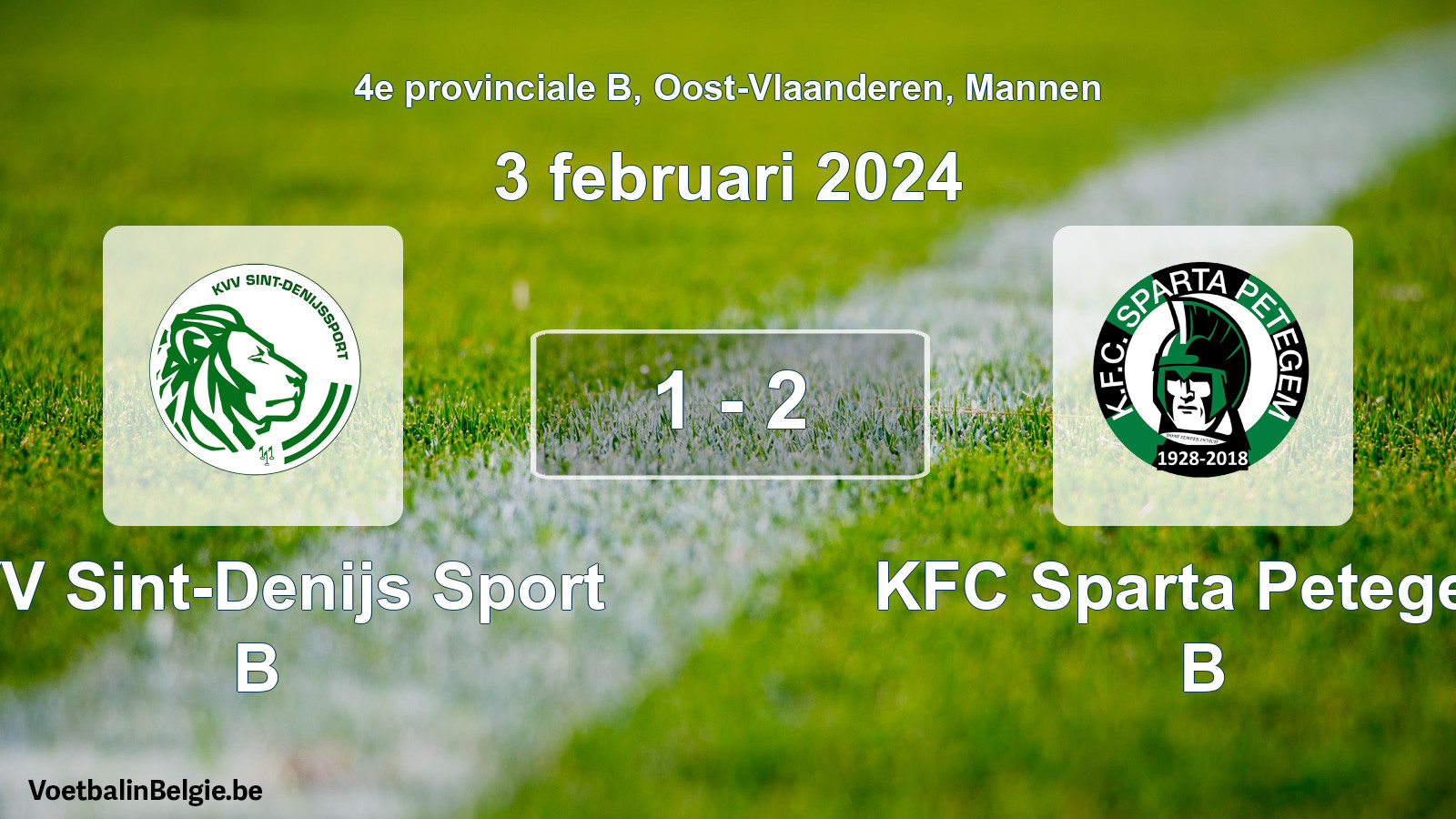 Gespeelde wedstrijd mannenvoetbal: KVV Sint-Denijs Sport B - KFC Sparta Petegem B 1 - 2 (3 februari 2024)
