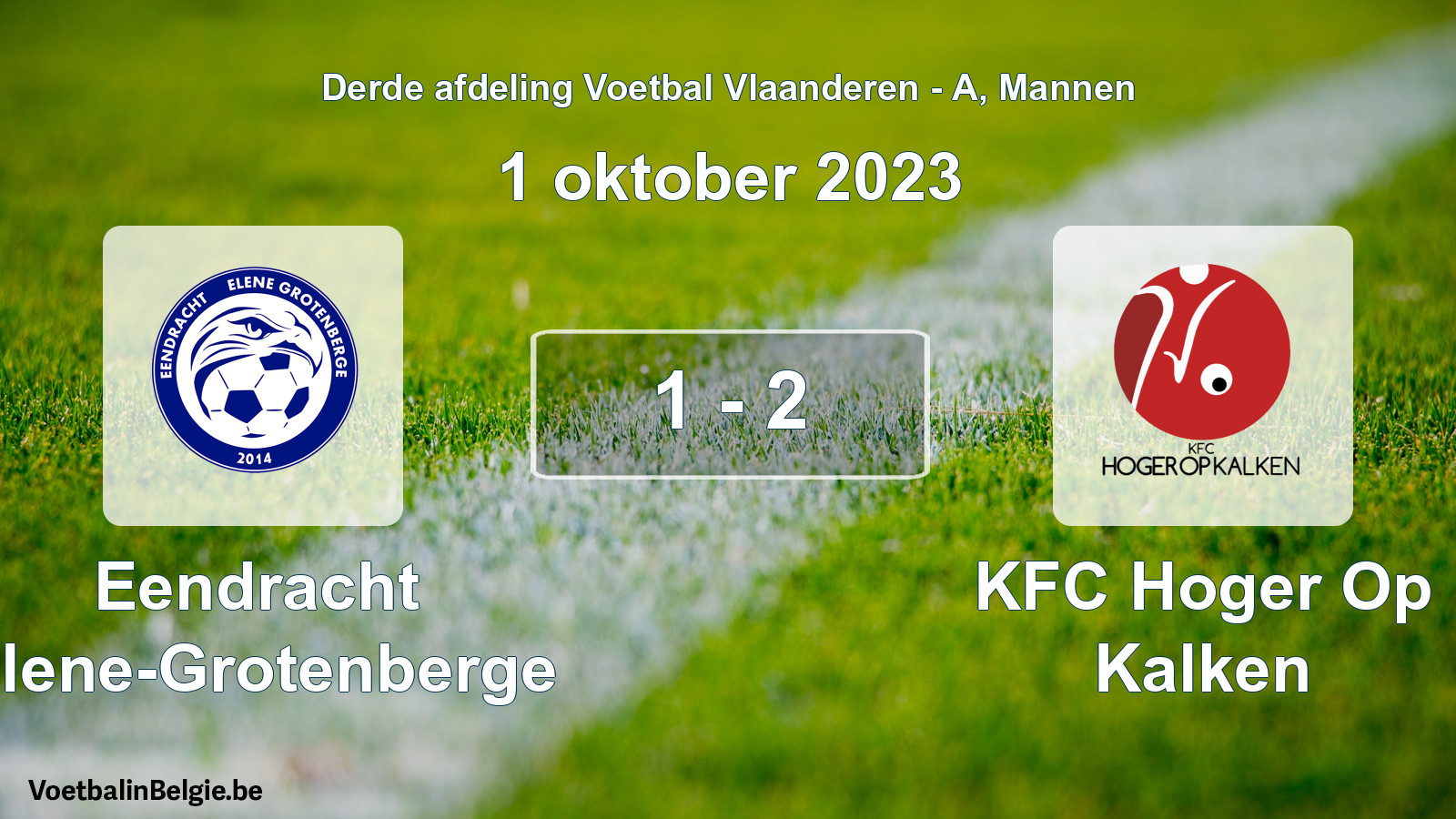 Gespeelde wedstrijd mannenvoetbal: Eendracht Elene-Grotenberge - KFC Hoger Op Kalken 1 - 2 (1 oktober 2023)