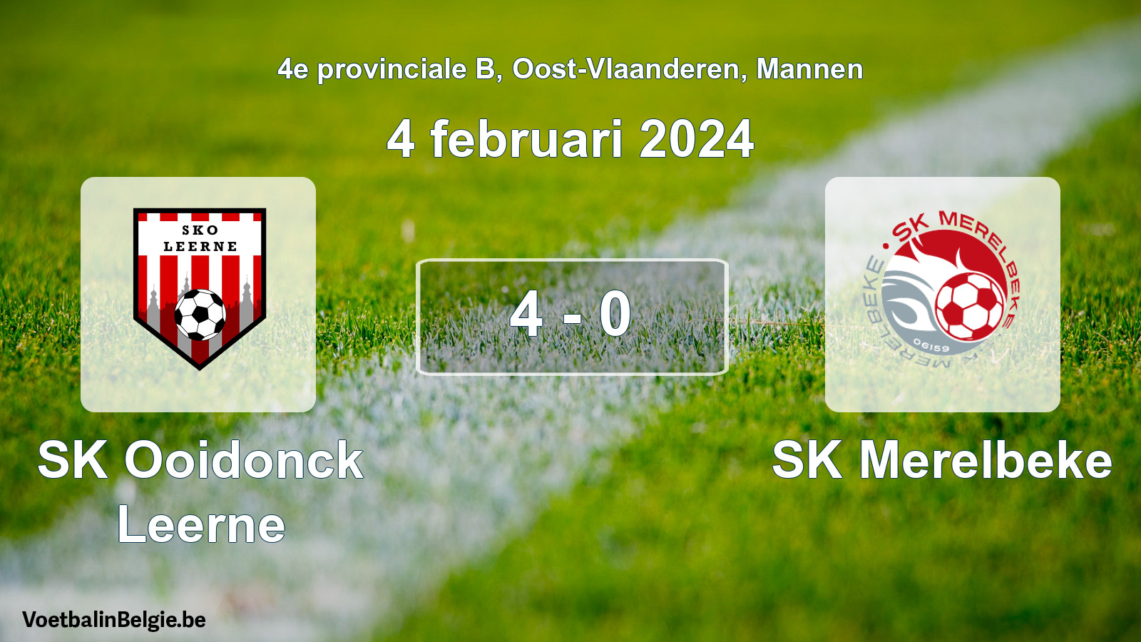 Gespeelde wedstrijd mannenvoetbal: SK Ooidonck Leerne - SK Merelbeke 4 - 0 (4 februari 2024)