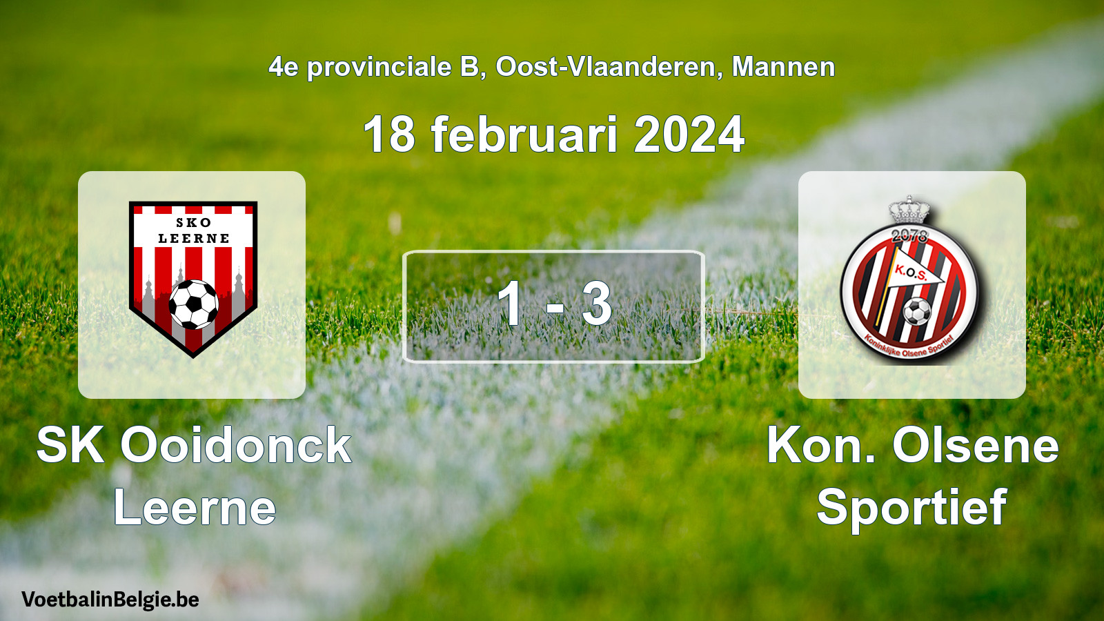 Gespeelde wedstrijd mannenvoetbal: SK Ooidonck Leerne - Kon. Olsene Sportief 1 - 3 (18 februari 2024)