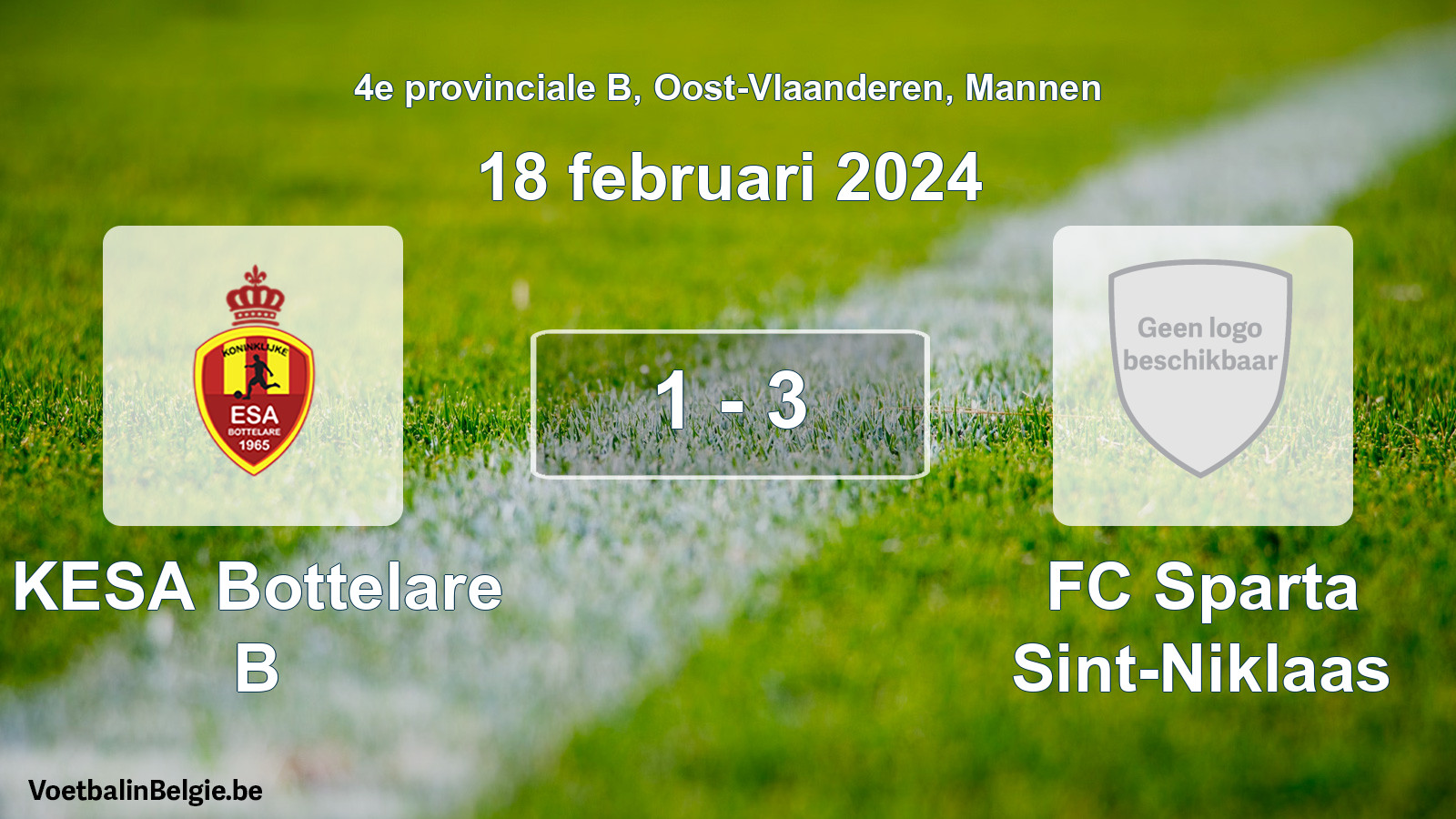 Gespeelde wedstrijd mannenvoetbal: KESA Bottelare B - FC Sparta Sint-Niklaas 1 - 3 (18 februari 2024)