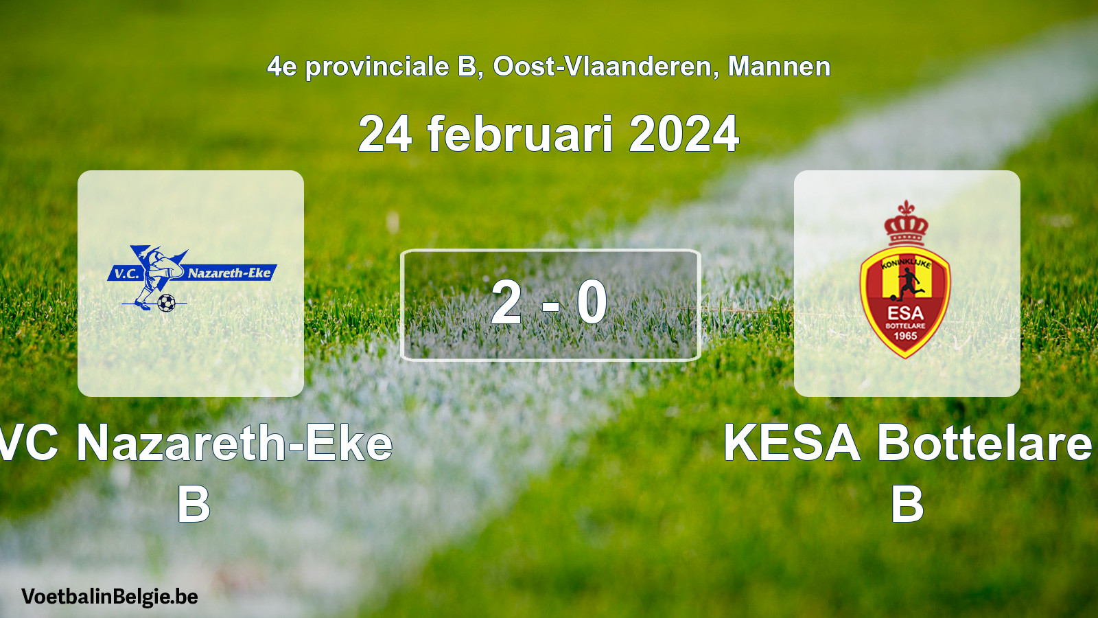 Gespeelde wedstrijd mannenvoetbal: VC Nazareth-Eke B - KESA Bottelare B 2 - 0 (24 februari 2024)