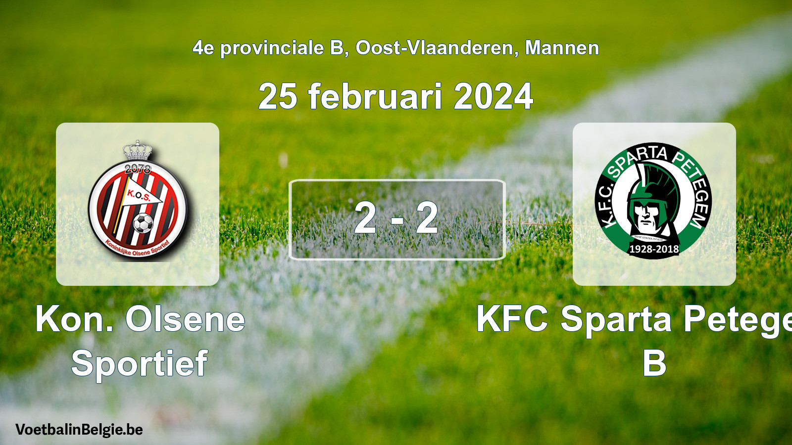 Gespeelde wedstrijd mannenvoetbal: Kon. Olsene Sportief - KFC Sparta Petegem B 2 - 2 (25 februari 2024)
