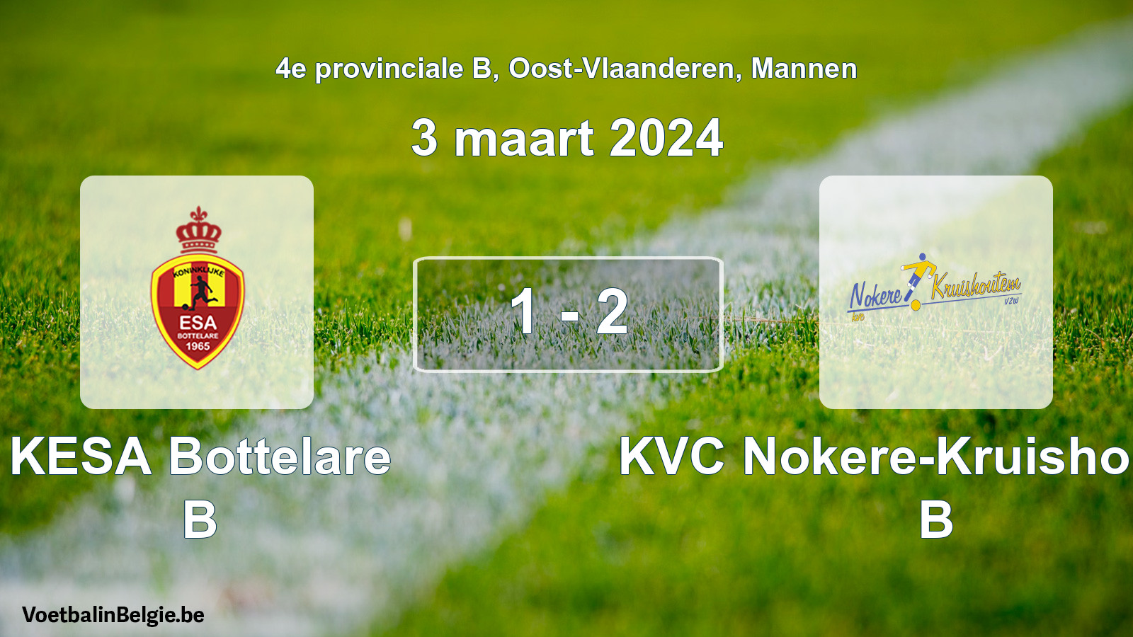 Gespeelde wedstrijd mannenvoetbal: KESA Bottelare B - KVC Nokere-Kruishoutem B 1 - 2 (3 maart 2024)