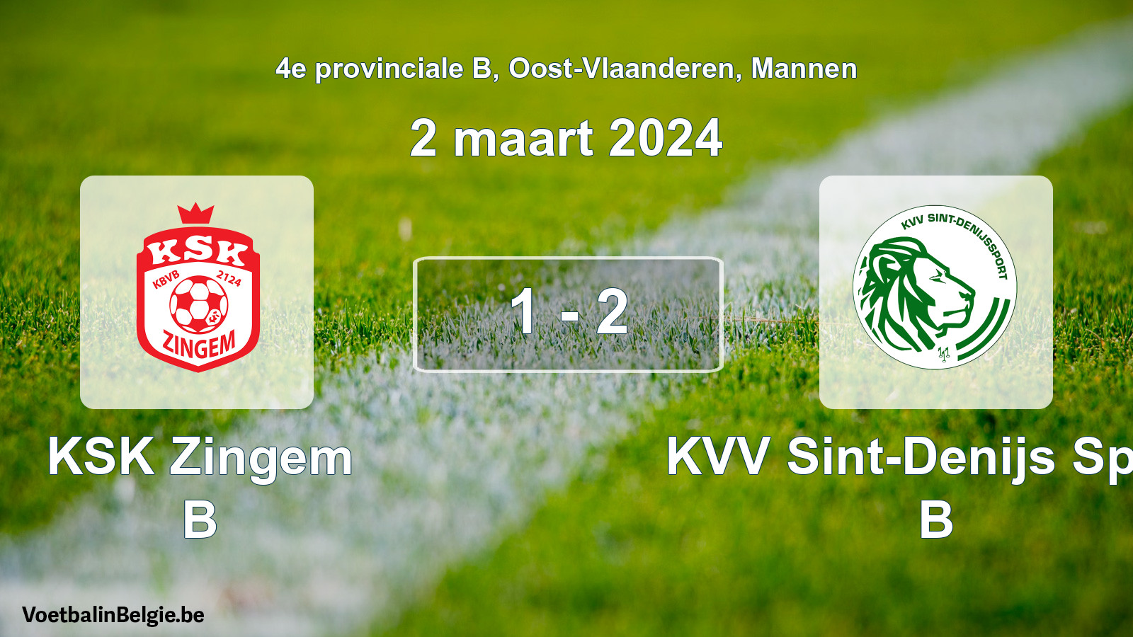Played match men football: KSK Zingem B - KVV Sint-Denijs Sport B 1 - 2 (2 March 2024)