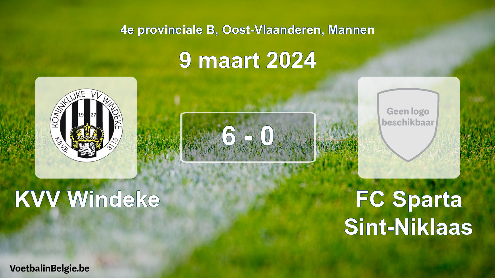 Gespeelde wedstrijd mannenvoetbal: KVV Windeke - FC Sparta Sint-Niklaas 6 - 0 (9 maart 2024)