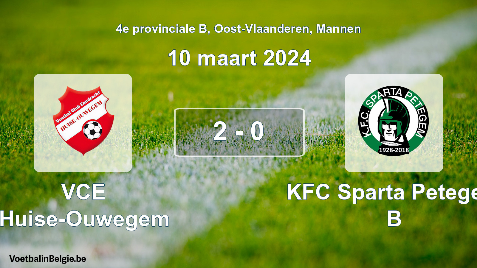 Gespeelde wedstrijd mannenvoetbal: VCE Huise-Ouwegem - KFC Sparta Petegem B 2 - 0 (10 maart 2024)