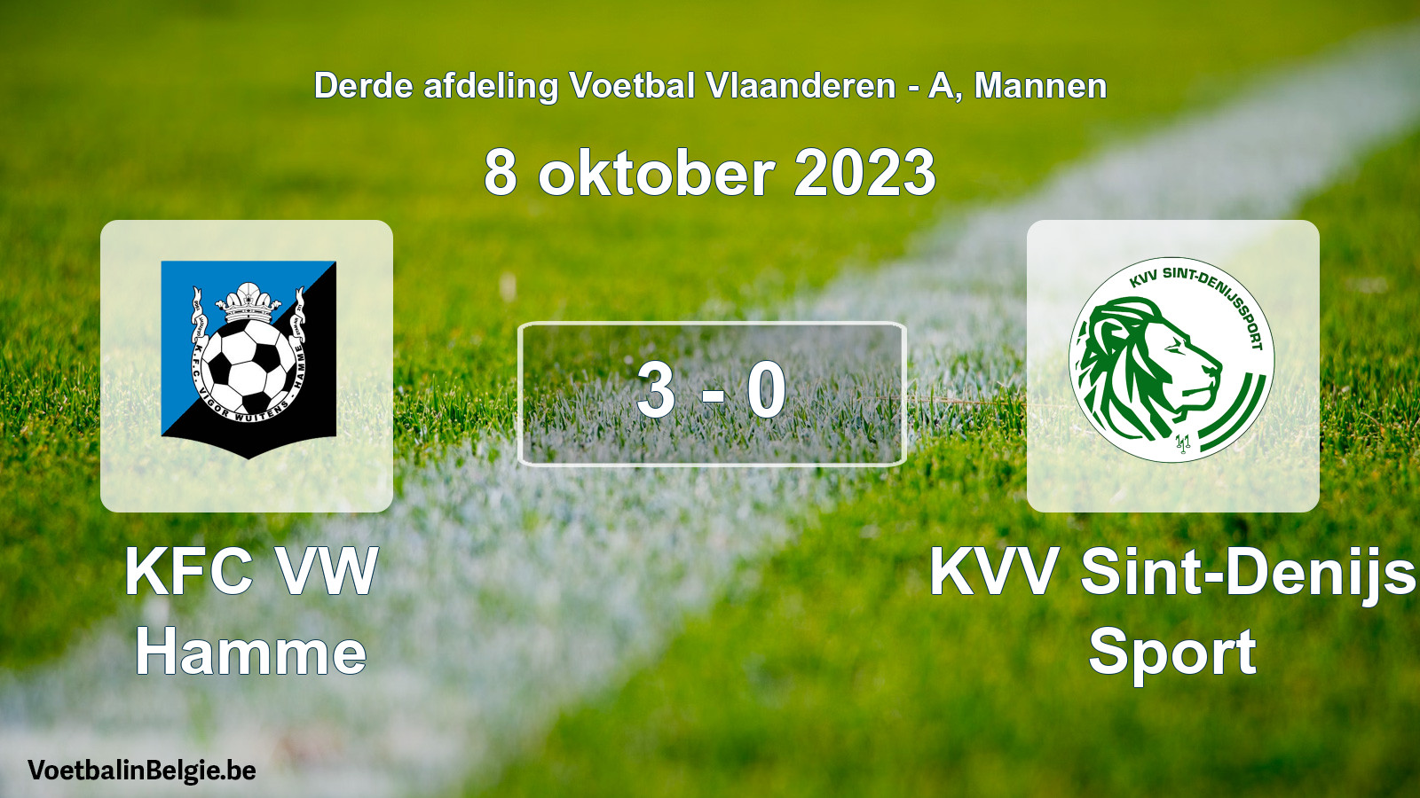 Gespeelde wedstrijd mannenvoetbal: KFC VW Hamme - KVV Sint-Denijs Sport 3 - 0 (8 oktober 2023)