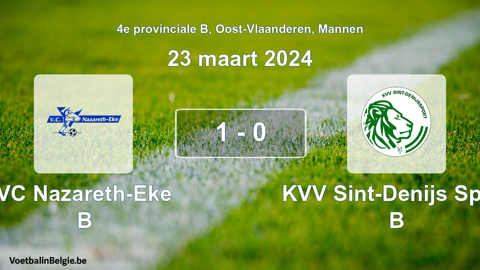 Gespeelde wedstrijd mannenvoetbal: VC Nazareth-Eke B - KVV Sint-Denijs Sport B 1 - 0 (23 maart 2024)
